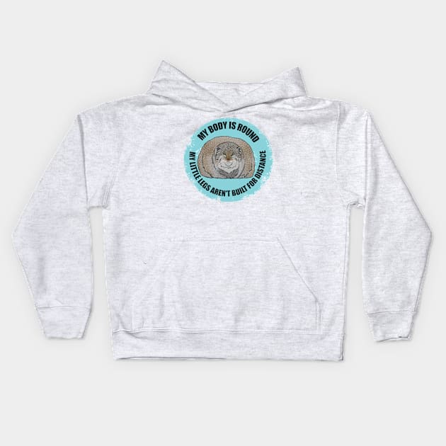 Round Pallas Cat Ice Blue Kids Hoodie by TrapperWeasel